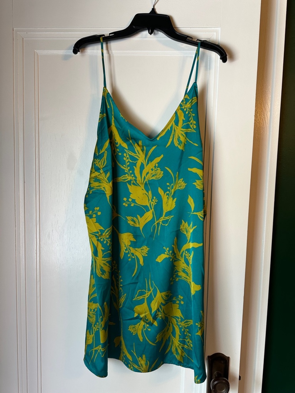 stars above Teal Slip Dress with Yellow Floral Print